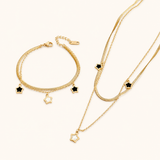 Black and White Layered Star Necklace and Bracelet Set
