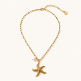 Starfish & Pearl Paperclip Necklace