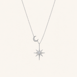 Sterling Silver and Moissante Moon and Star Pendant with GRA Certificate