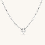 Circle Charm Paperclip Necklace Silver