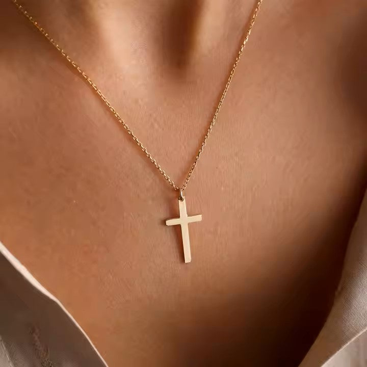 Dainty Cross Pendant Necklace on Model