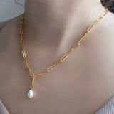 Dainty Freshwater Pearl Pendant Necklace on Model