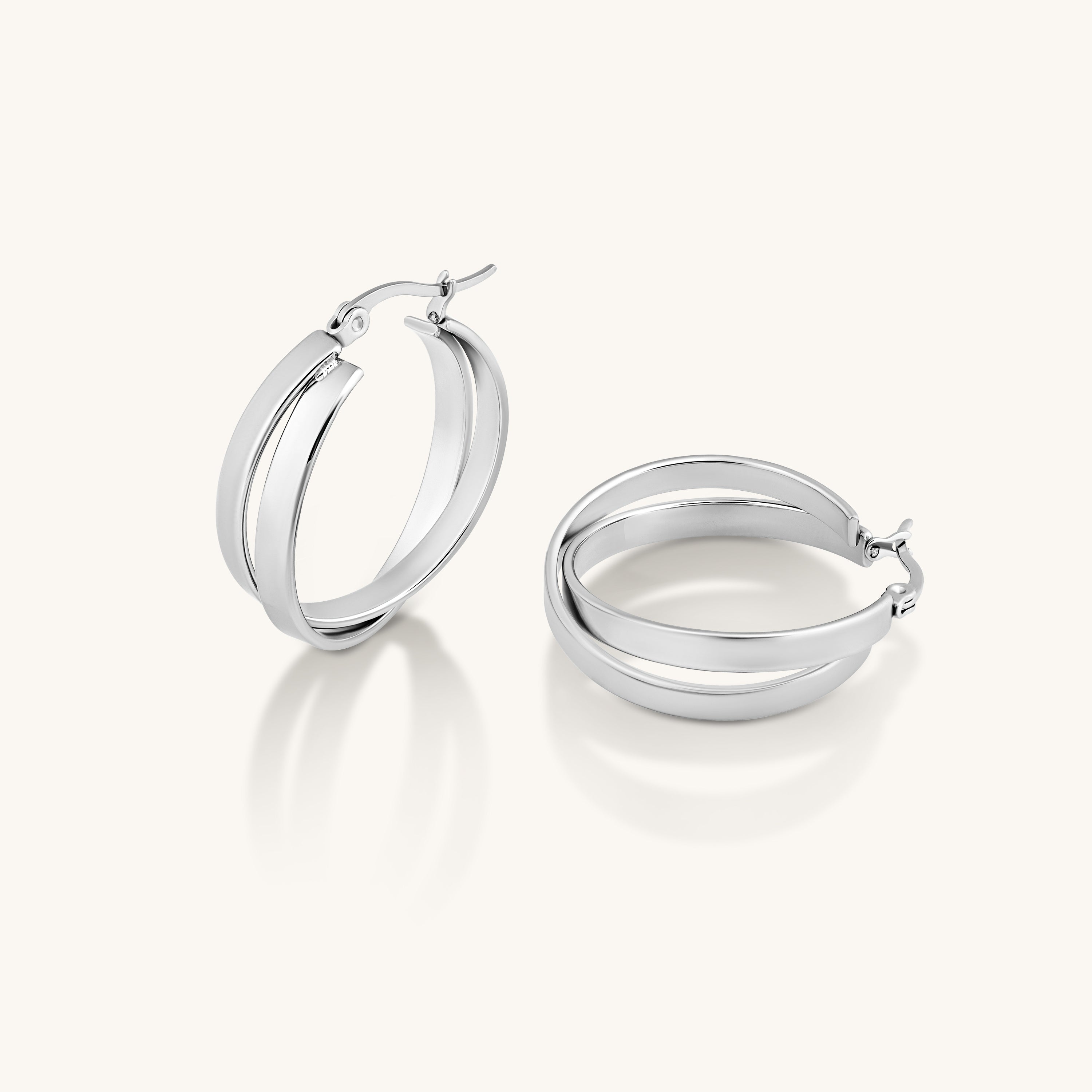 Double Layered Hoop Earrings Silver