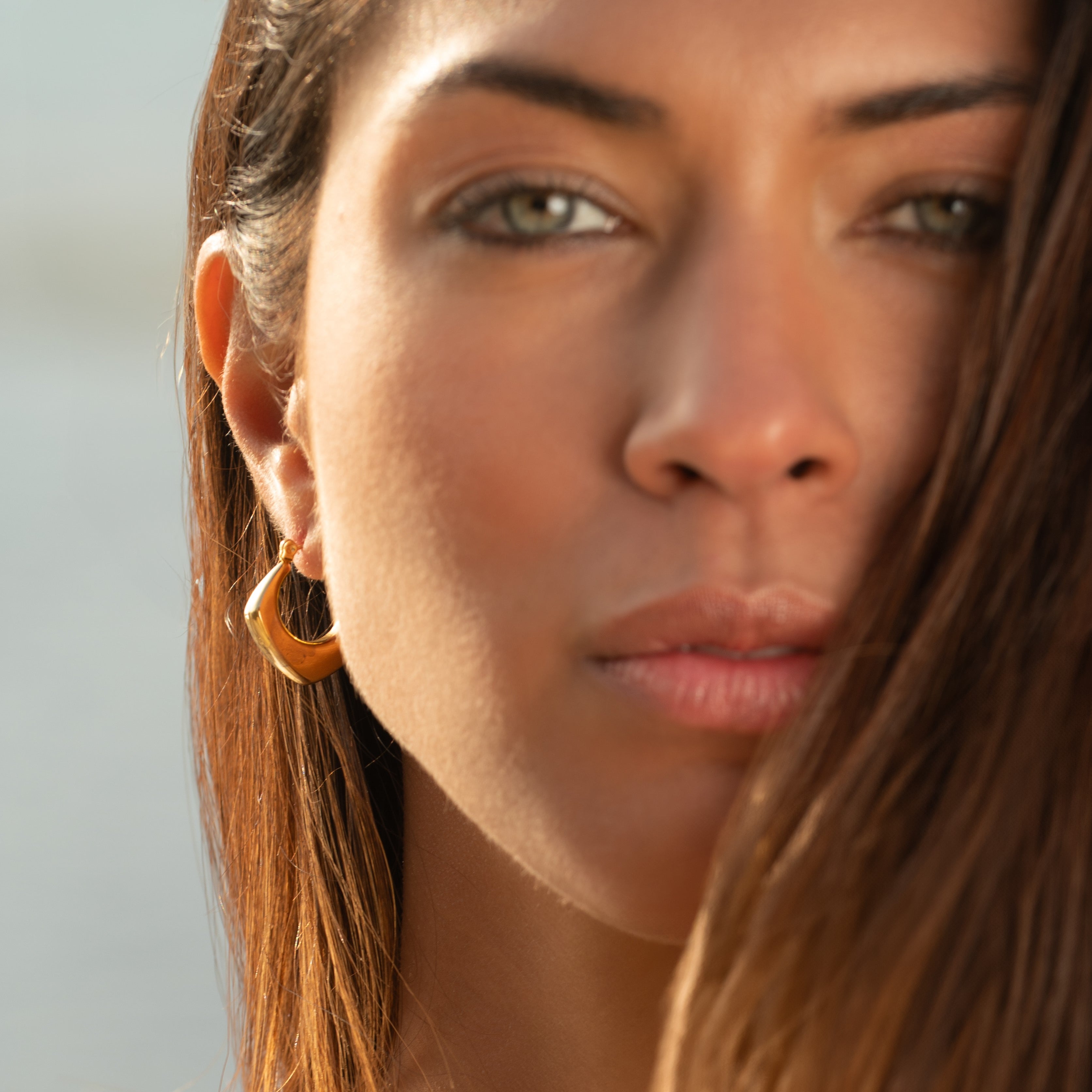 Geometric Hoop Earrings on Model
