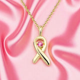 18K Gold on Solid 925 Silver Breast Cancer Moissanite Pendant