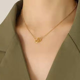 Interlocking Circle Necklace on model