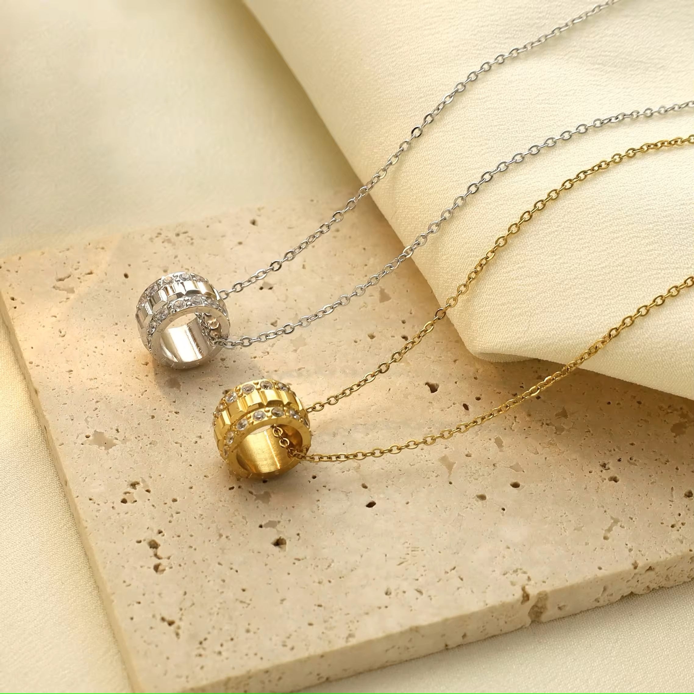 Karter Kristian Exclusive Barrel Pendant Necklace Duo Lifestyle Side