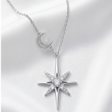 Sterling Silver and Moissante Moon and Star Pendant with GRA Certificate