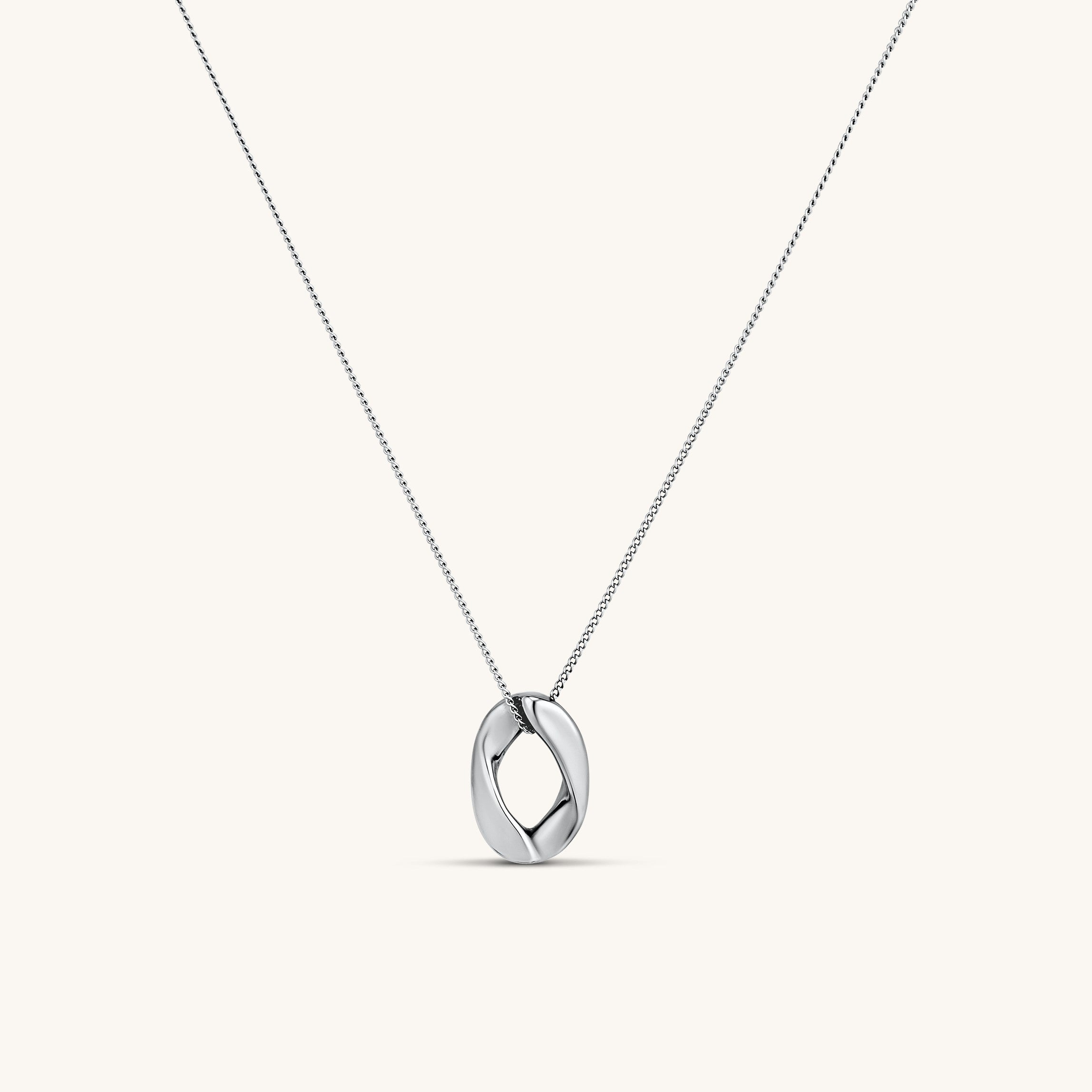 Oval Pendant Necklace Silver