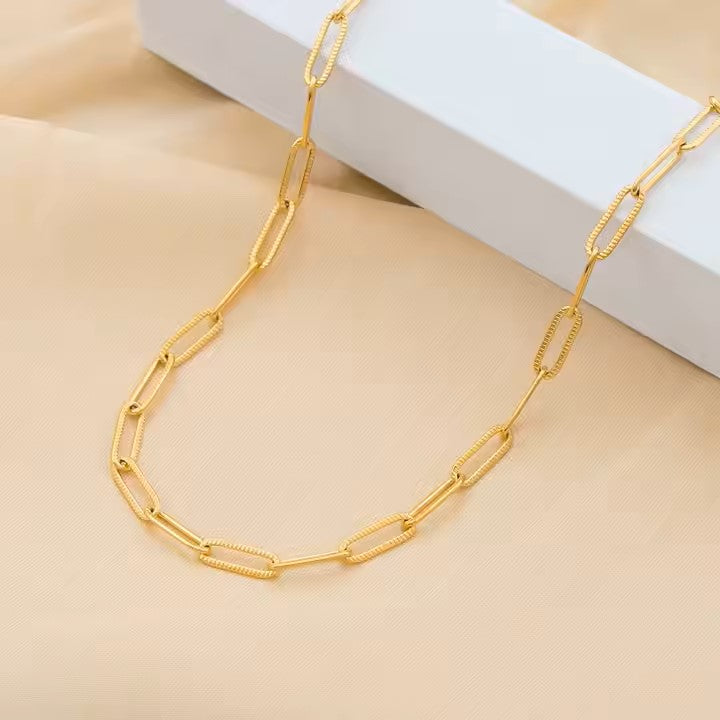Textured Paperclip Chain Necklace on Silk