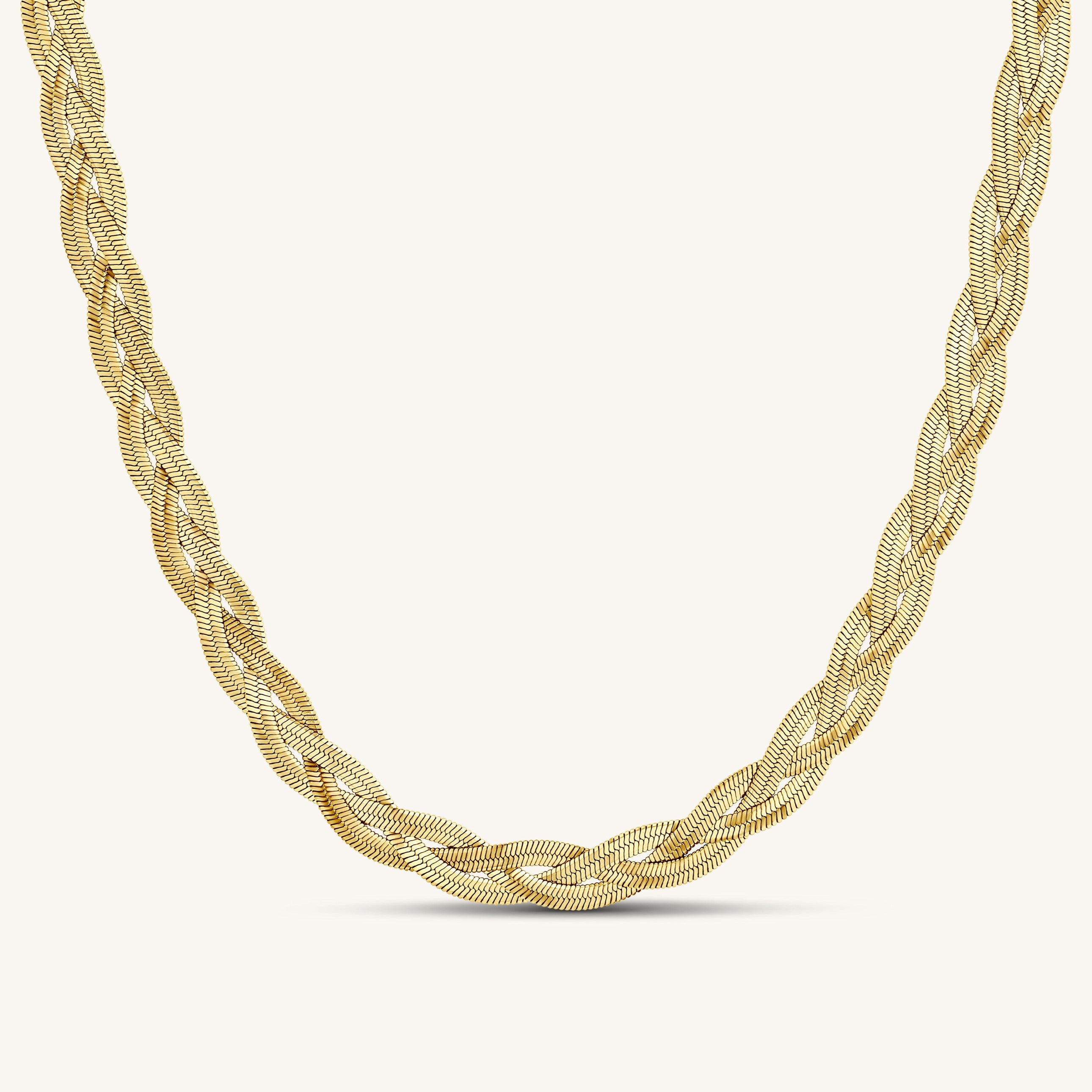 Three Layer Twisted Herringbone Snake Necklace
