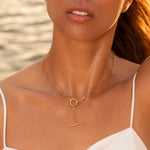 Toggle Clasp Paperclip Necklace on Model