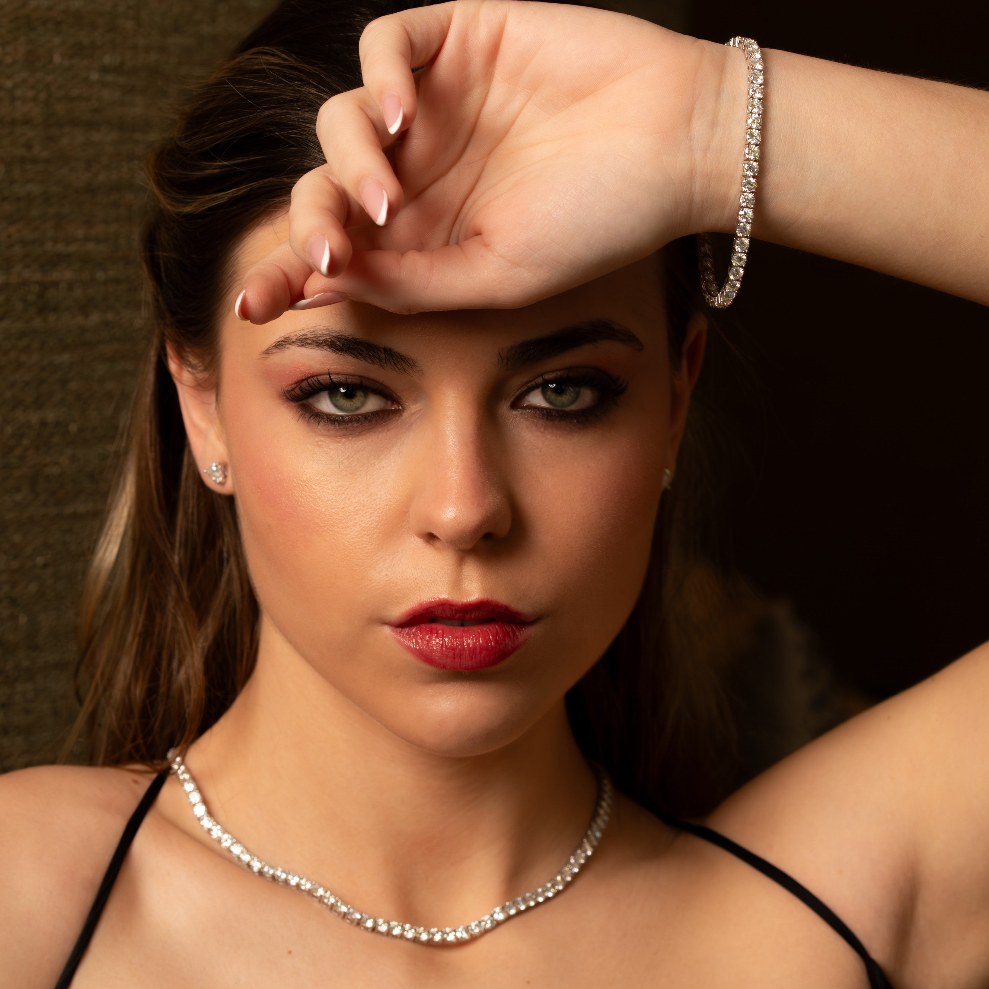 Vermail and Moissanite Necklace on Model