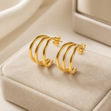 Three Layer Line Hoop Earrings