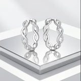 Silver and Moissanite Twised Hoop Earrings with GRA Certificates